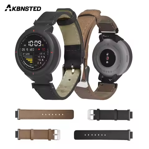 AKBNSTED Vintage Leather Strap For Huami Amazfit Verge Smart Watch Bands Business Bracelet Metal Buc
