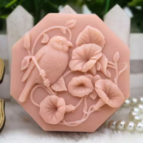 1pcs Morning Glory and Birds (ZX324) Food Grade Silicone Handmade Soap Mold Crafts DIY Silicone Moul