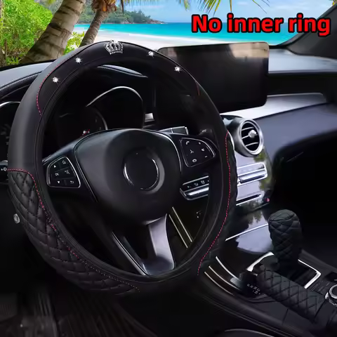 3Pcs PU Leather Car Accessory Set with Crown Diamond Inlays for Steering Wheel Gear Shift And Handbr