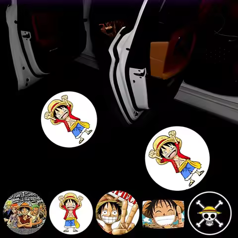 2pcs Miniso One Piece Luffy Car Welcome Door Laser Projection Lamp Wireless Induction LED Light for 