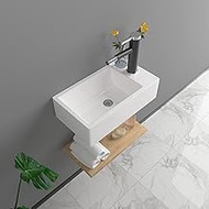 Floating Bathroom Sink Wall Mounted - Lofeyo Modern Bathroom Vessel Sink Corner Mounted White Ceramic Porcelain Mini Small Rectangular Rustic Bath Cloakroom Sink, Right Hand