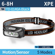 SMILING SHARK LED Mini Headlight Induction Small Head Lamp 6Mode Hat Lamp Type c Rechargeable Waterp
