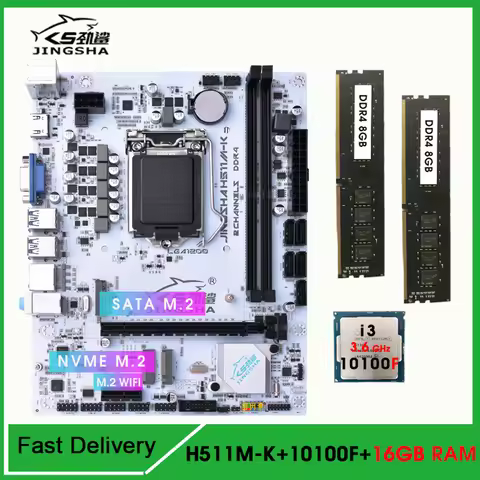 JINGSHA H511 M-K LGA1200 motherboard Set kit with i3 10100F CPU + 2*8GB DDR4 RAM motherboards Kit LG