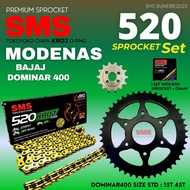 520 MODENAS DOMINAR400 SPROCKET SET BAJAJ DOMINAR 400 ORING CHAIN 520KRO SMS SPROCKET SET RK RKM DID