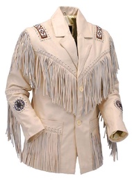 LEATHERAY Men's Fashion Western Genuine Cowboy Jacket Native American Wears Fringed & Beaded Jacket