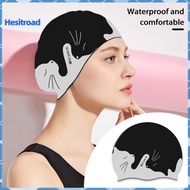 Hesitroad Women Swim Hat Swim Pool Hat Cartoon Pattern Kids Silicone Swim Cap with Ears Protection W