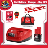 มิลวอกี้ Milwaukee ชุดแบตเตอรี่ 12V 2Ah.+แท่นชาร์จ Set Battery Charger Bag 12V