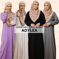 abaya jubah muslimah tshirt putih hitam haji umrah poket berzip didada