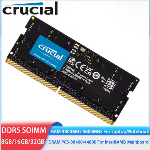 Crucial Memoria DDR5 Laptop RAM 8GB 32GB 16GB 4800 5600MHz Memory SODIMM 1.1V 262Pin PC5-44800 38400