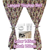 Langsir Tingkap Corak Bunga Rose 3in1 Labuh 150cm