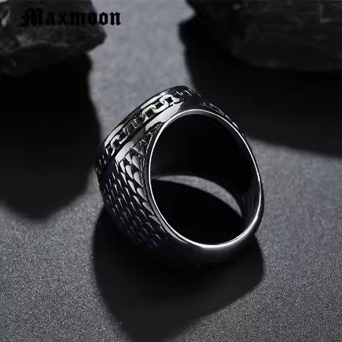 Maxmoon Knight Templar Crusaders Logo Mens Signet Rings Cross Titanium Steel Medieval Anel Masculino