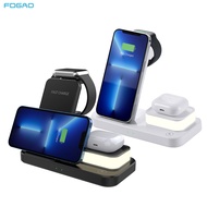 FDGAO ที่ชาร์จแบบไร้สาย 15W ไฟกลางคืนแบบพับได้ 4-in-1 Wireless Charger สำหรับ Apple Phone 4-in-1 ที่