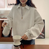 (Trendy) Lovito Casual Sweatshirt Plain Zipper Spring and Summer Sweatshirt for Women L102AD477