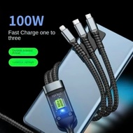 100W 3-Head Fast Charging Cable. 3-in-1 Anti-break, Anti-Tangle Charging Cord. 3 in 1 charging cable