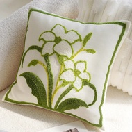 45x45CM Lily Embroidered Throw Pillow Cover Cute Pink Green Pillow Waist Cushion Cover Decor Home De