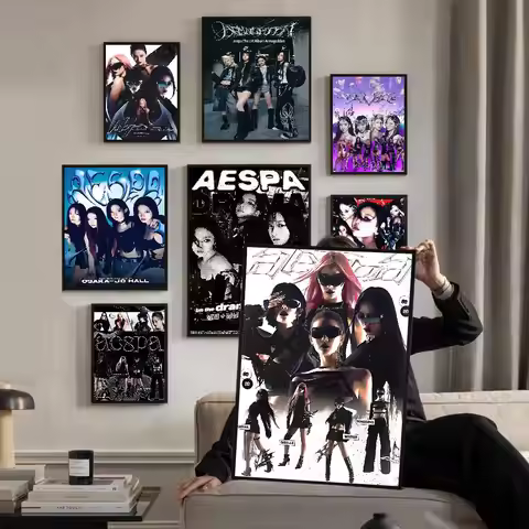 Kpop A-Aespa Anime Posters Sticky Fancy Wall Sticker For Living Room Bar Decoration Room Wall Decor