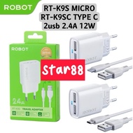 ROBOT RT-K9S RT-K9SC ROBOT RT-K9S MICRO USB RT-K9SC TYPE C dual output 2.4A 12W ORIGINAL OFFICIAL 1 