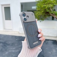 香薰木紋保護殼適用iPhone 13Pro香薰手機殼新款16Pro無邊框散熱16plus金屬漆木紋磁吸12Pro/12皮革手機殼-深灰木紋-贈送香薰片 iPhone 16 Pro Max
