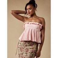 Ruffled Empire Waist Peplum Bandeau Top Summer Festival Babydoll Crop Blouse Party Evening Wear