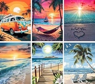 Ekuxom 6 Pack Paint by Numbers Kit for Adults, 12x16 inch Beach Adult Paint by Number Kits on Canvas