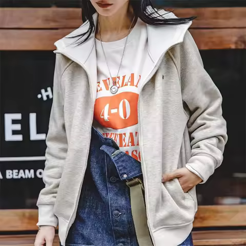 Maden Thickened Fleece Hooded Sweatshirt for Women Autumn and Winter Warm Jacket Loose Comfortable O