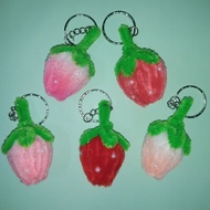 Strawberry Keychain Fuzzy Wire