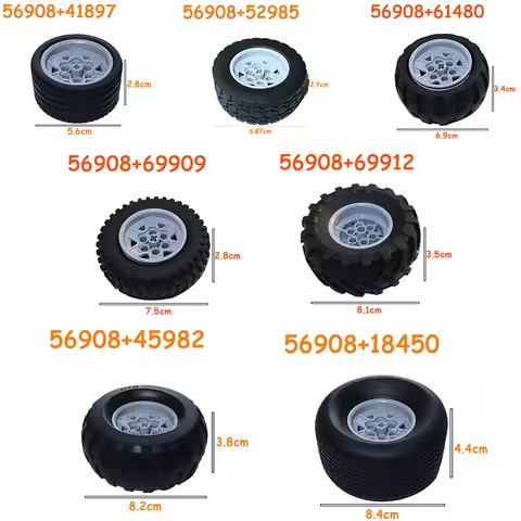 56908 41897 52985 61480 69909 69912 45982 18450 Tire Wheels Car Truck Hub Technical Bricks MOC Motor