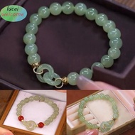 lu Fashion Double Ring Interlocking Hetian Jade Beaded Bracelet Female Ins Style Love Safety Buckle 