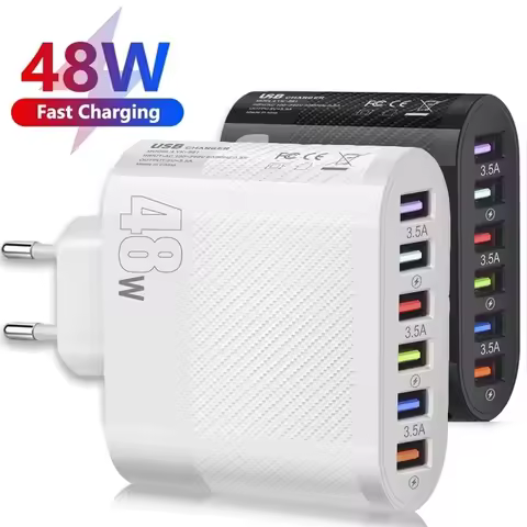 48W 6 Ports USB Charger Quick Charger 3.0 Fast Mobile Phone Charger For iPhone 14 Xiaomi Huawei Trav