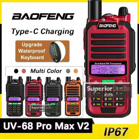 Baofeng UV-68 Pro Max V2 Walkie Talkie UHF/VHF USB-C Charger IP67 Waterproof High Capacity Long Rang