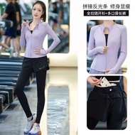 ชุดโยคะแขนยาวสำหรับผู้หญิง ชุดวิ่งเช้า แห้งเร็ว ออกกำลังกาย Pilates ฟิตเนส วิ่ง โยคะ ชุดกีฬา ชุดออกก