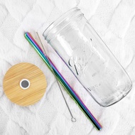 ₪◘๑2Set Glass Mason Jar Lids with Straw Eco-friendly Reusable Glasses Cup with Bamboo Lids Wide Mout