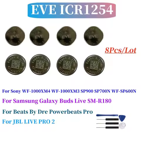 8Pcs EVE ICR1254 battery 3.7V 60mAh For Sony WF-1000XM4 WF-1000XM3 SP900 SP700N WF-SP600N For Samsun