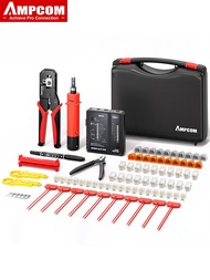 AMPCOM ชุดเครื่องมือสำหรับทดสอบสายแลนคีมสายเคเบิลอีเทอร์เน็ต RJ45 RJ 45ตัวเชื่อมต่อ RJ11 12 In 1ชุดซ