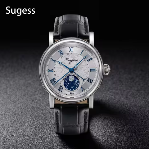 Sugess Watches for Men Automatic Mechanical Watch Moonphase Tianjin ST2108 Waterproof Date Hands Sap