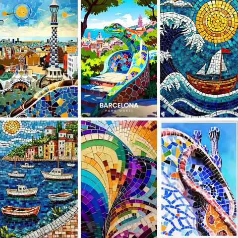 New DIY Diamond Painting Full Round Drill Gaudi Barselona Mosaic Poster Diamond Embroidery Crafts Pa