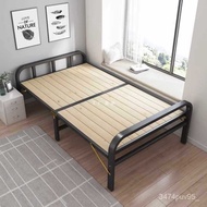Folding Bed Single Solid Wood Bed Board Household Adult Simple Bed Reinforced Folding Iron Bed Small Bed Double Bed