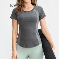 (trendy3)Lovito Sporty Plain Colorblock Sports T-Shirt for Women LNL95404