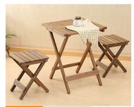 實木可折疊桌靠背椅組合（咖啡色55*55方桌+2張折疊凳）