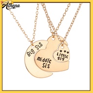 AT|  3Pcs/Set Sister Necklace Set Heart Shape Family Contrast Color Siblings Three Sisters Lady Neck