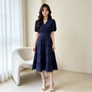 （JANUARY-JN5887）SMLXL2XL Womens clothing midi dress short sleeves summer new style crochet fabric te