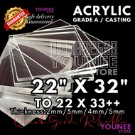 22 x 32 inches to 33++ inches acrylic sheet with 2mm, 3mm 4mm and 5mm / transparent akrilik