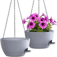 WOUSIWER Self-Watering Hanging Planters, Set of 2, Indoor Outdoor Plant Pots with Drainage System an