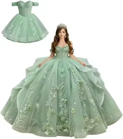 Customized 2 in 1 Quinceañera Dress with Bow Off Shoulder Sweet 16 Dress Two Pieces Puffy Tulle Quin