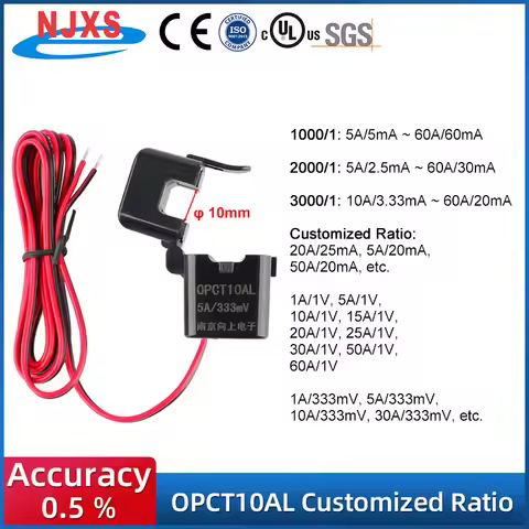 Miniature Split Core Current Transformer OPCT10ATL 1A 5A 10A 15A 20A 30A 50A 1V 333mV 0.33V Ferrite 