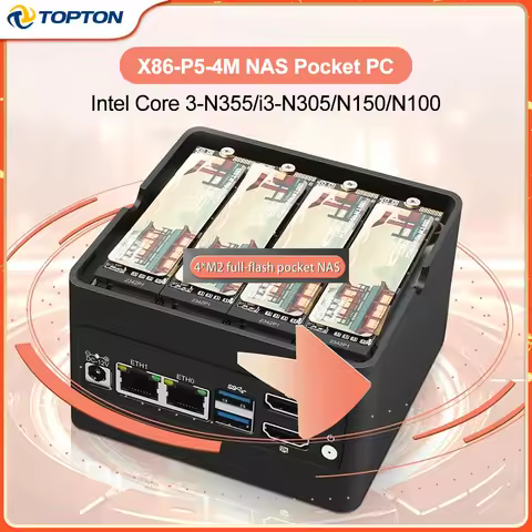 New X86-P5-4M NAS Pocket PC Intel Core 3-N355 N305 N150 N100 4xM.2 NVMe Board DDR5 2xHD 2xi226-V 2.5