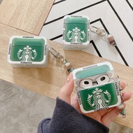Case for Airpods 1/2/3/Pro Creative Starbucks Green Soft Square TPU Cover with Anti-lost Pendant Wireless Earbuds Protective Shell