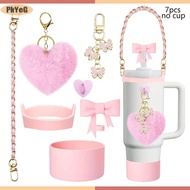 PkYeG Stanley Tumbler อุปกรณ์เสริมชุด7ชิ้นสำหรับถ้วย30 40ออนซ์ รวมสายคล้องคอ ที่หุ้มถ้วย ที่ครอบฟาง 