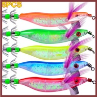 [DT] 5Pcs/Lot Night Luminous Squid Jig 10cm Prawn Hook Wood Shrimp Baits Colors [TH]