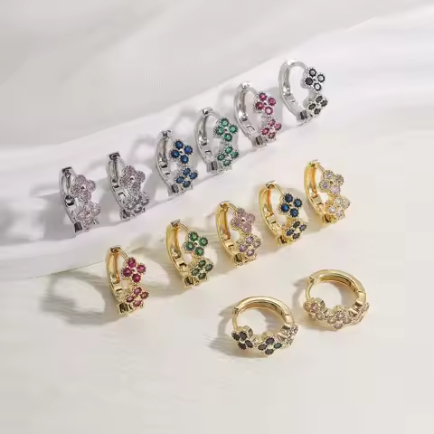 HECHENG,French Four-Leaf Clover Sweet Romance CZ Stone Earring Hoops Women's Everyday Minimalist Acc